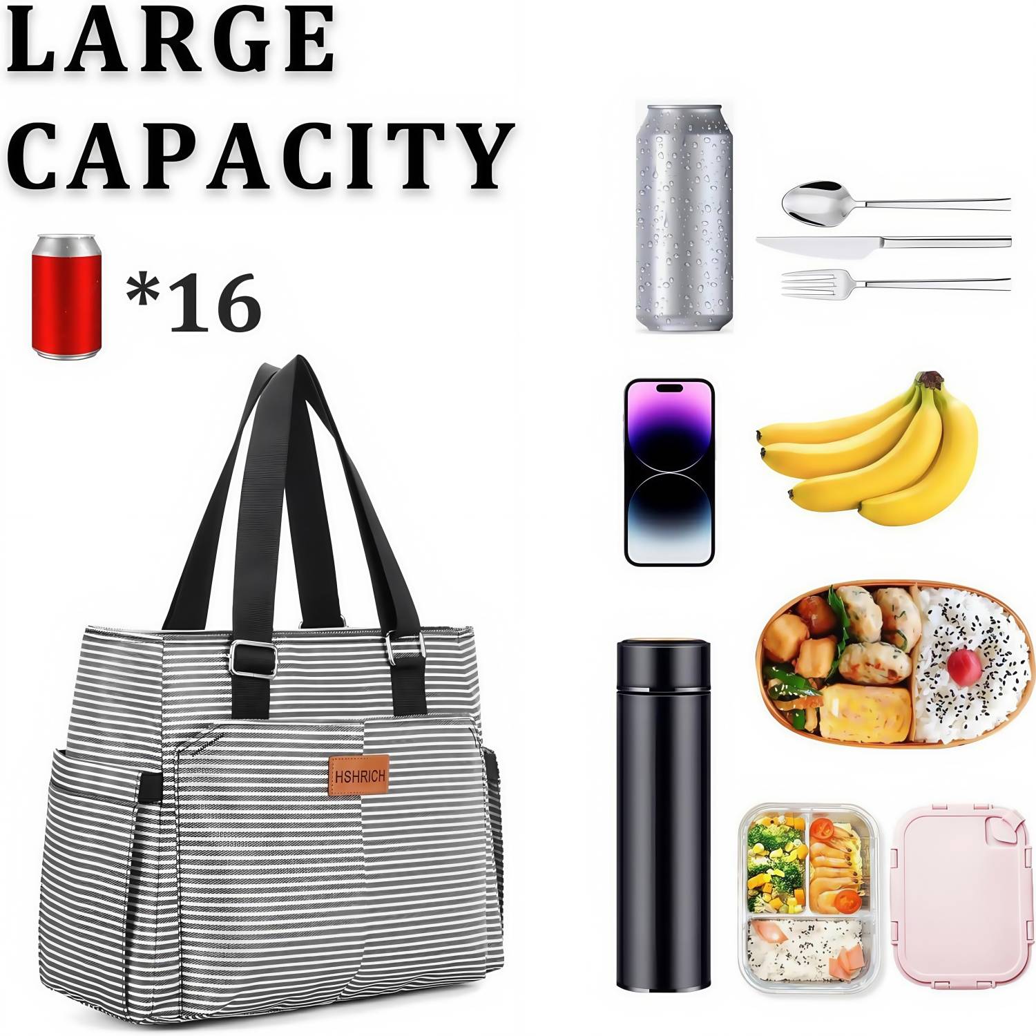 9L Oxford Insulated Cooler Lunch Bag w/ Pockets for Office 10