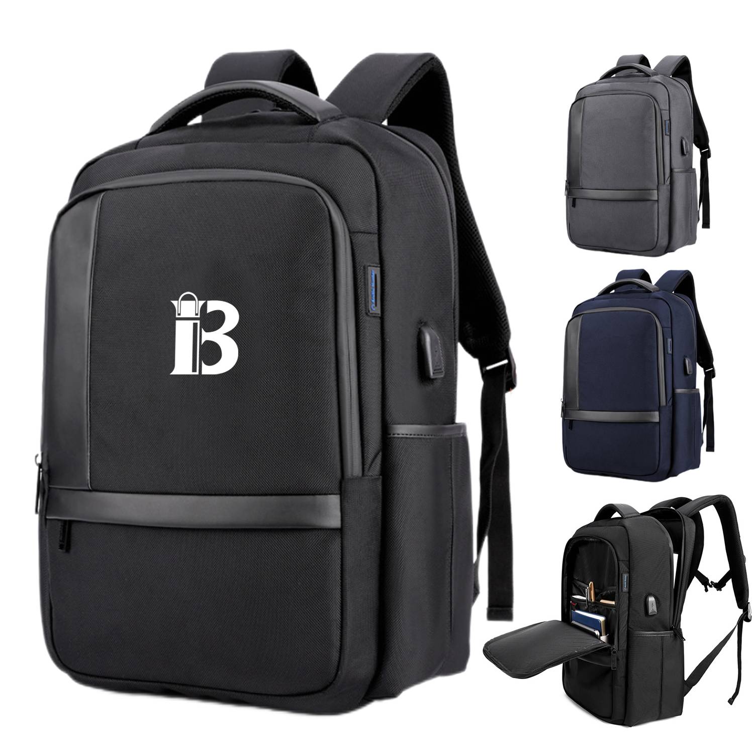 Business Notebook Polyester Backpack With USB Charging Port 2