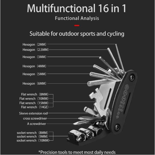 16" 1 Multifunctional Bike Repair Tool Kit 3