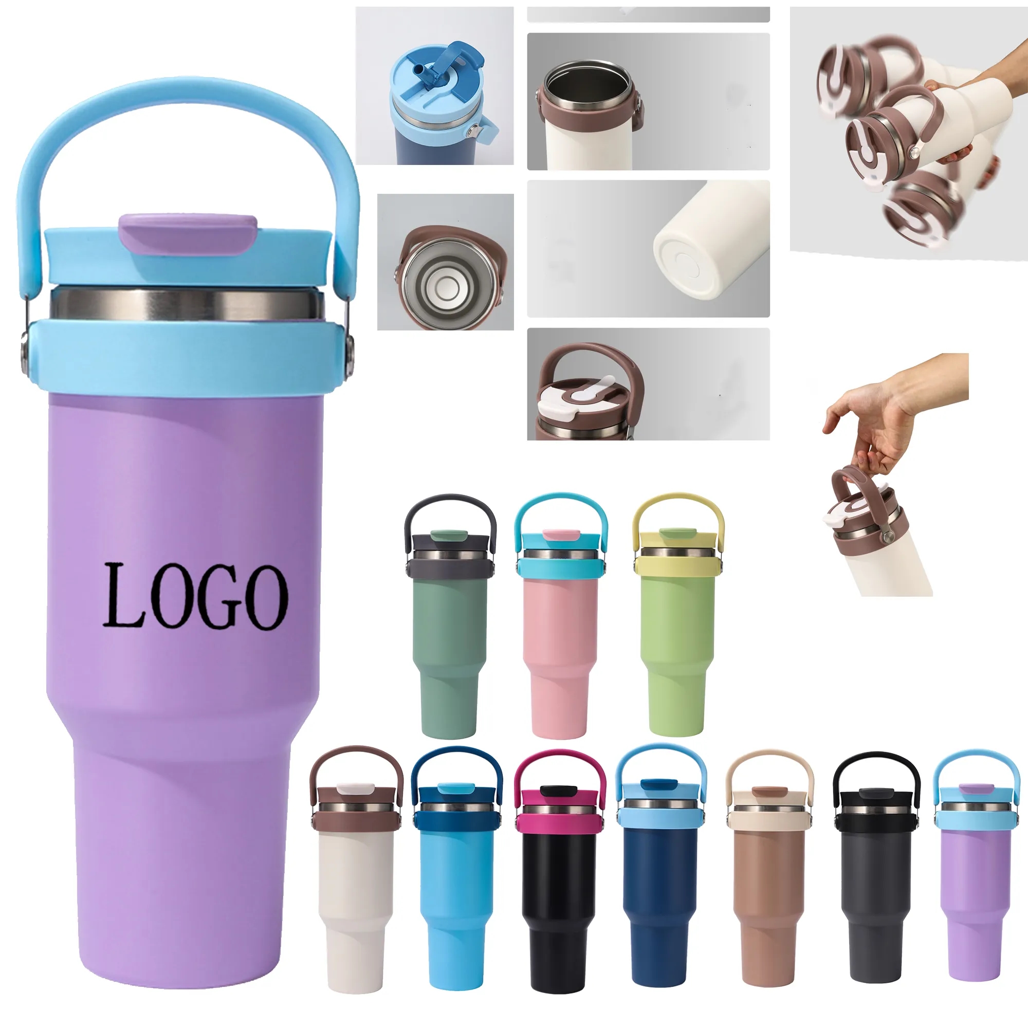 Outdoor 40oz Car Thermos Cup with Handle and Straw 15