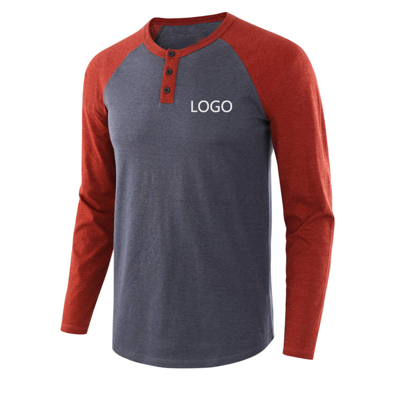 Mens Henley Long Sleeve T-Shirt Cotton Casual Shirt 2