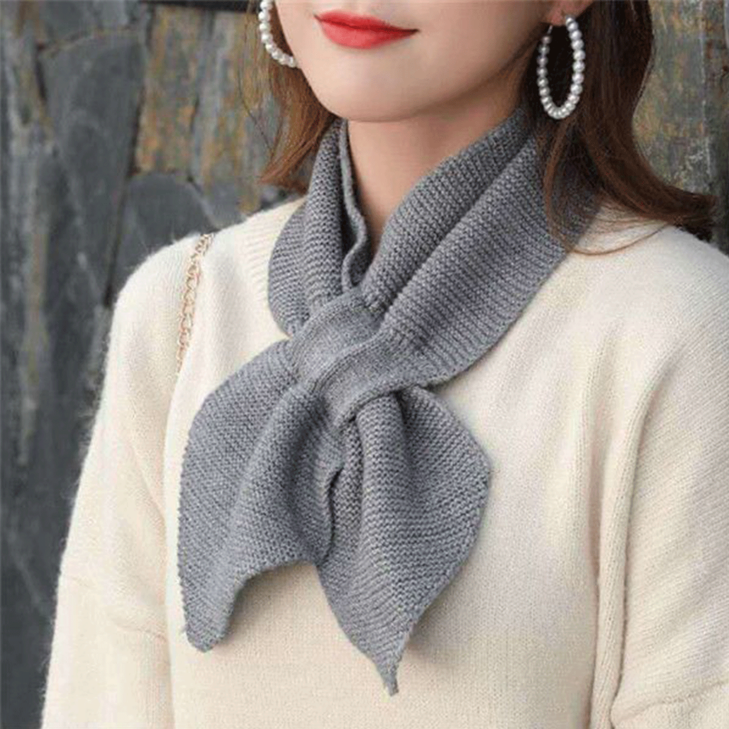 Winter women neck warmer soft knit bow shape colored Scarf 11