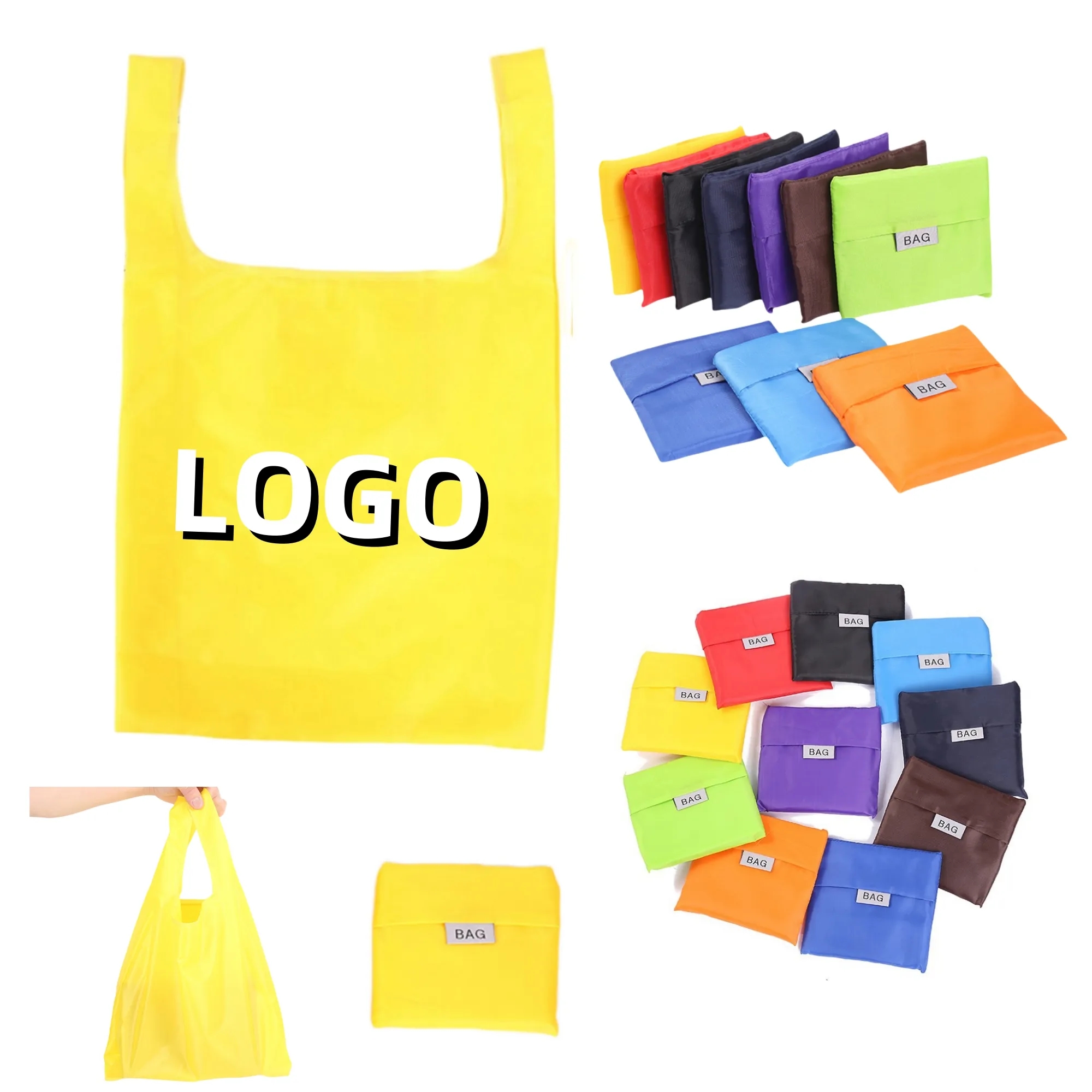Solid Color Eco-Friendly Foldable Storage Tote Bag, custom tote bag with logo imprint 2