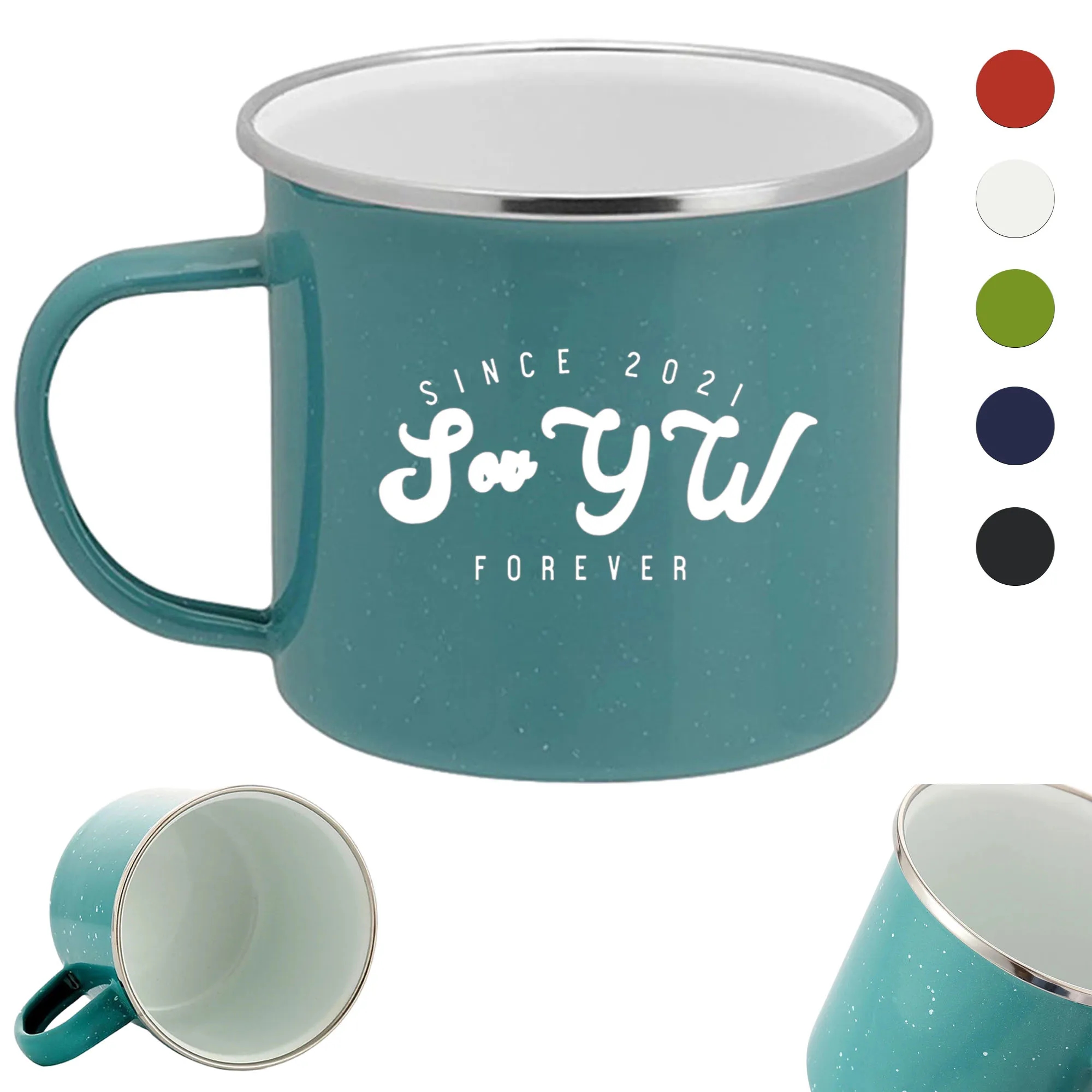 Customized 12Oz. Stainless Steel Rimmed Ceramic Mugs 2