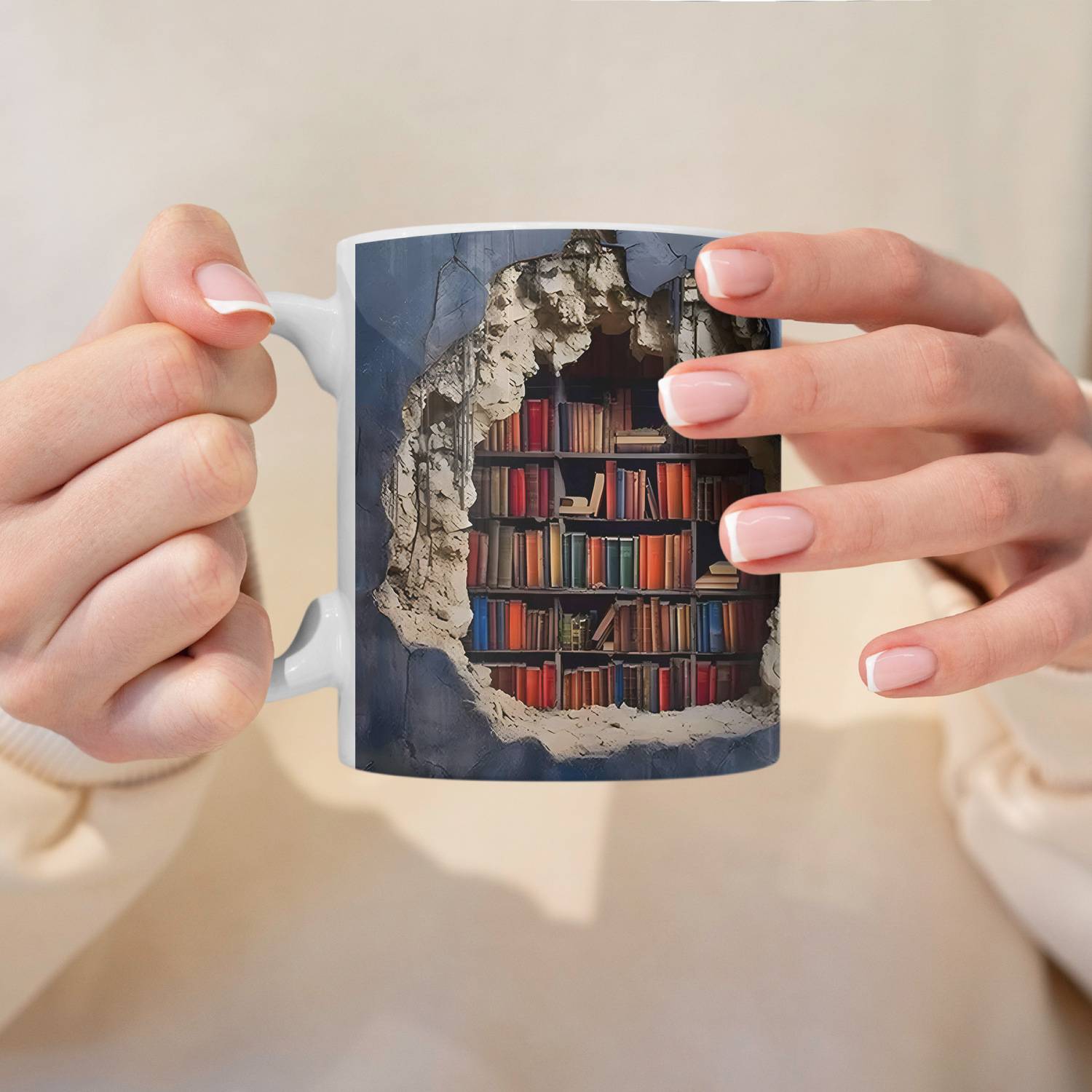 11Oz 3D Effect Bookshelf Ceramic Mug 3