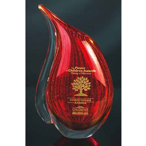 Red Etched And Color Filled Art Glass Teardrop Vase 1