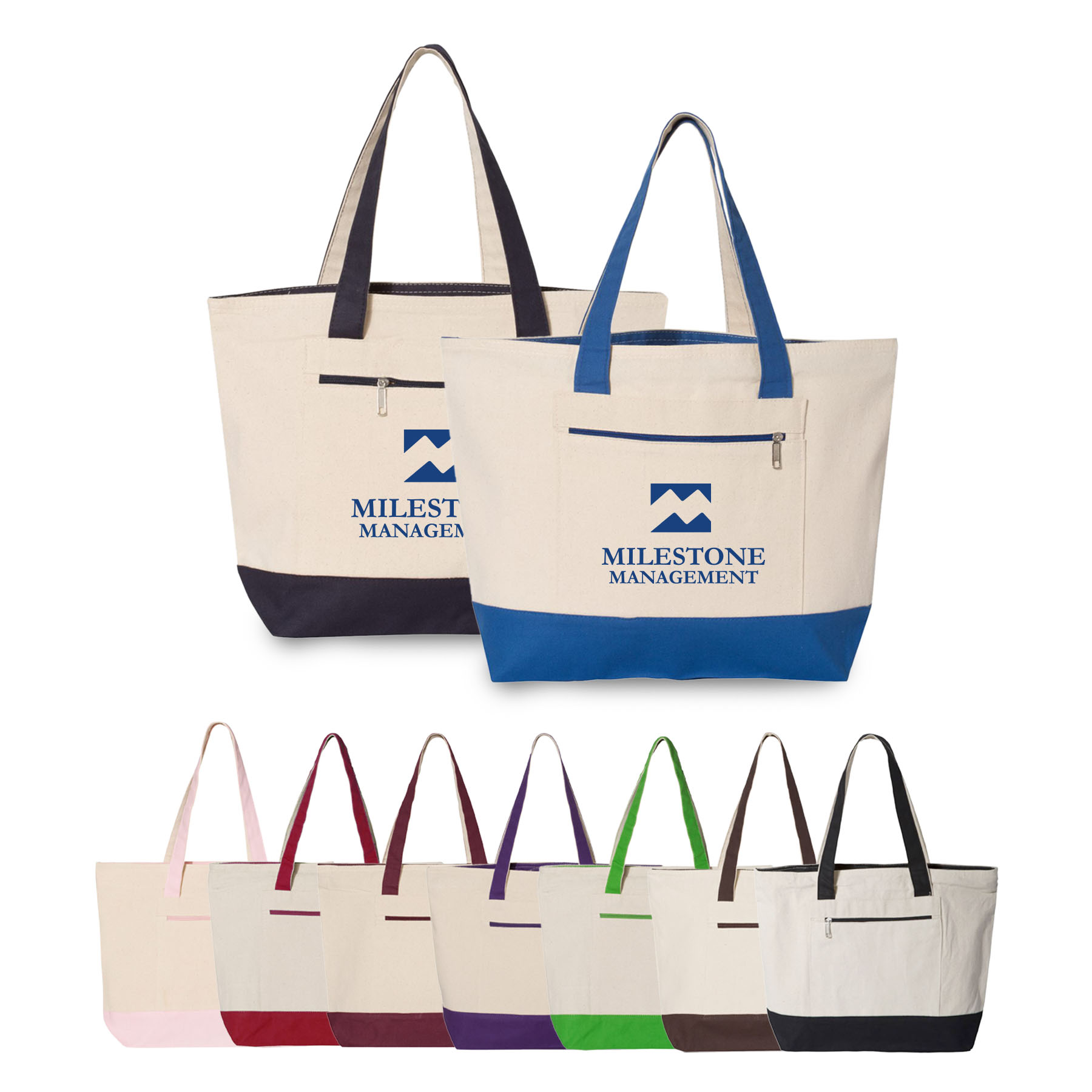 12 oz. Heavy Cotton Canvas Two Tone Zippered Tote Bag-Low MOQ 30 & 9 Colors 4