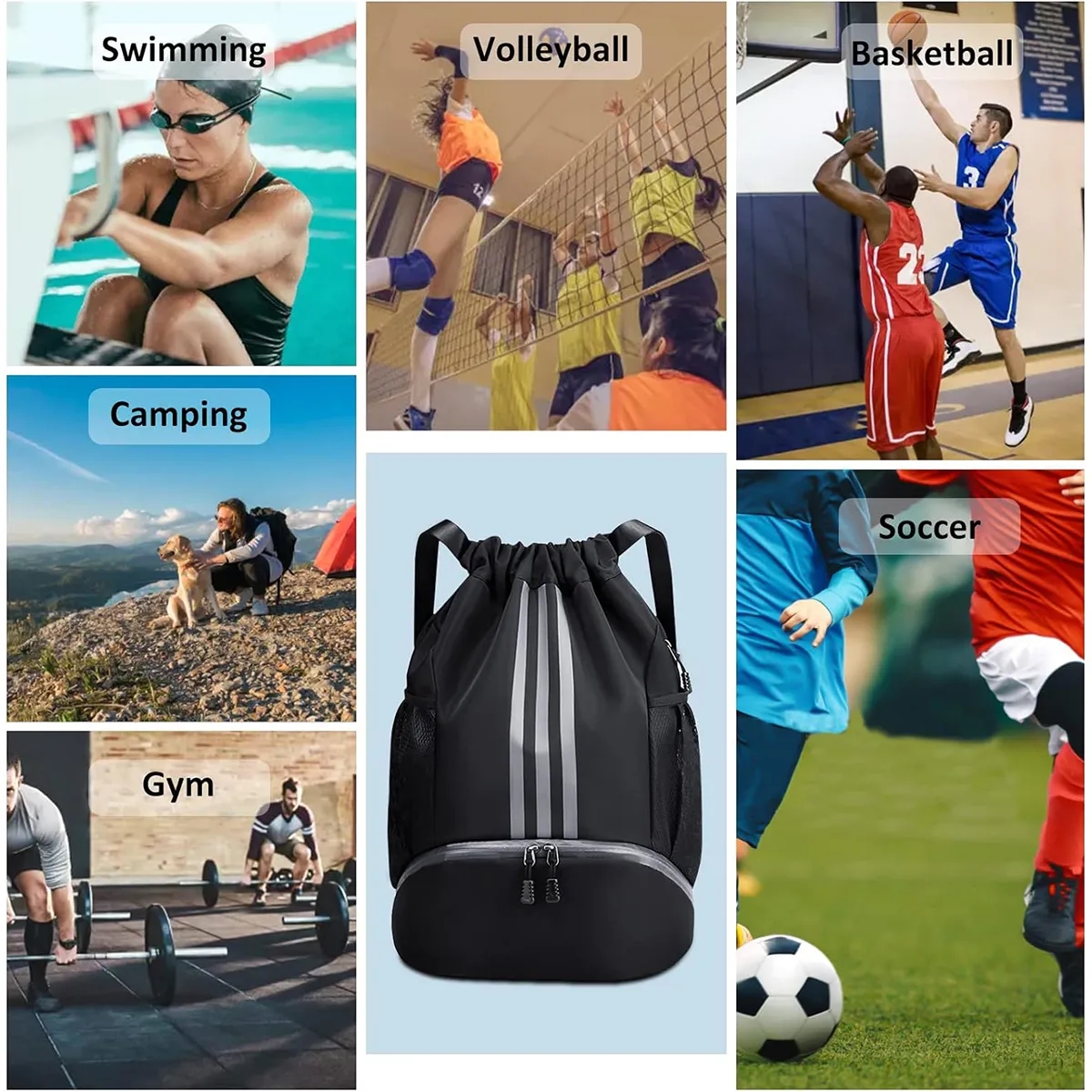 Drawstring Waterproof Basketball Soccer Sports Gym Backpack 3