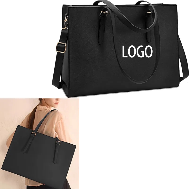 Custom Logo 15.6 Inch Leather Laptop Tote Bag for Women Business Corporate Gift 7