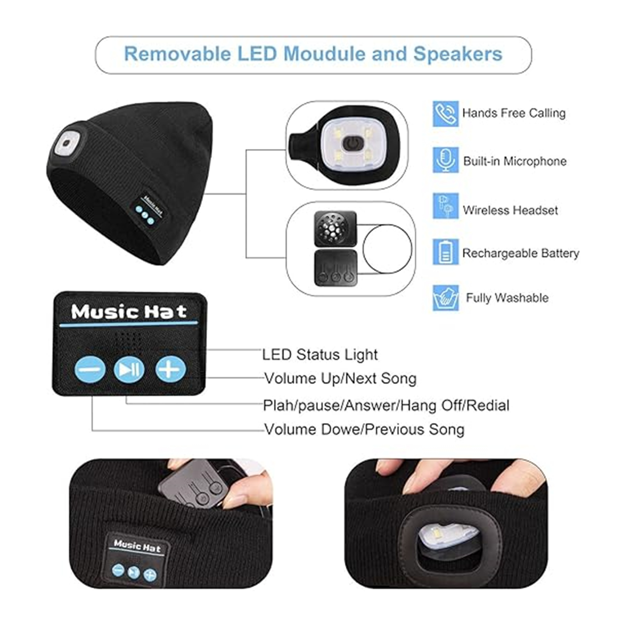 Cap With Headlamp And Built-in Speaker 5