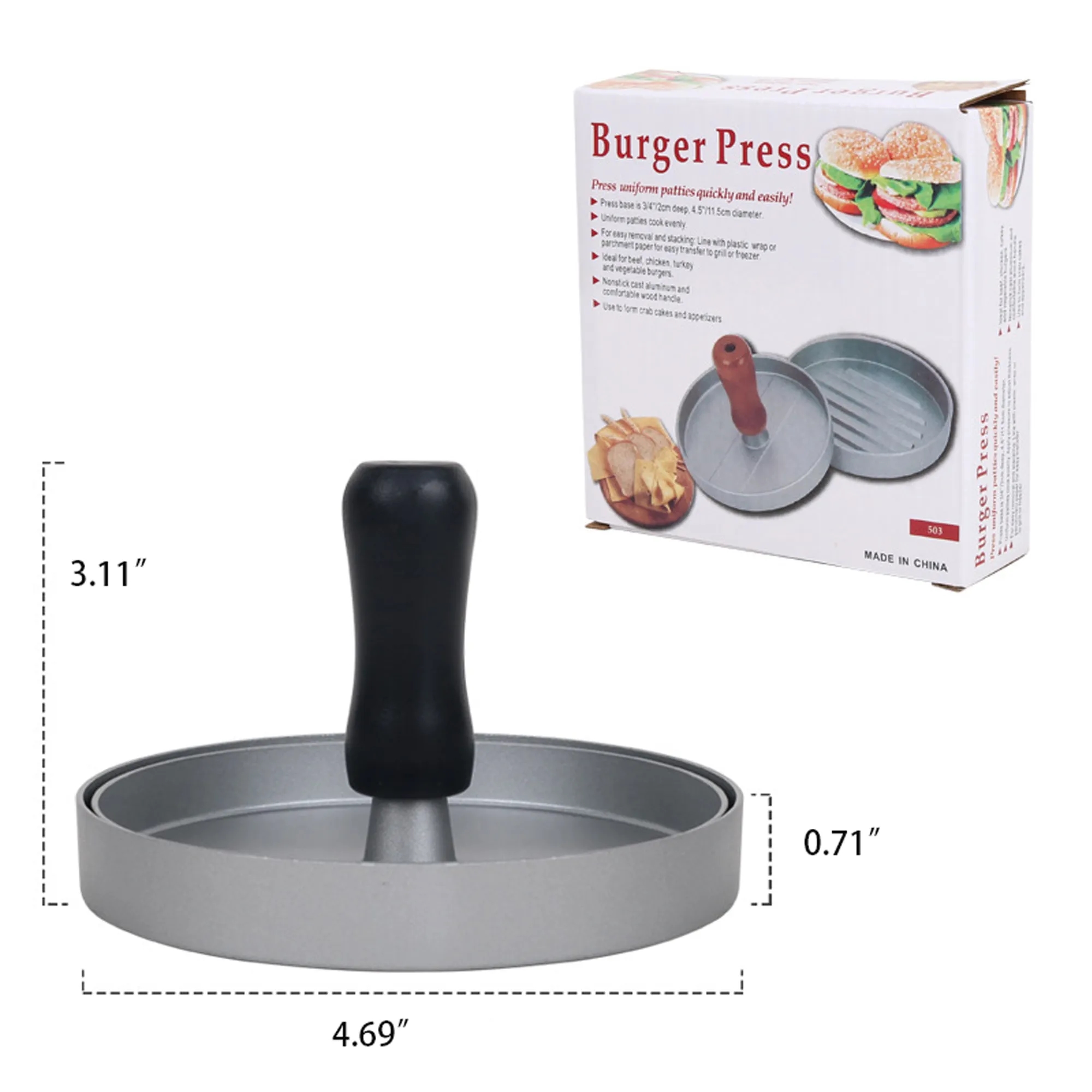 Aluminum Non-Stick Hamburger Press 3