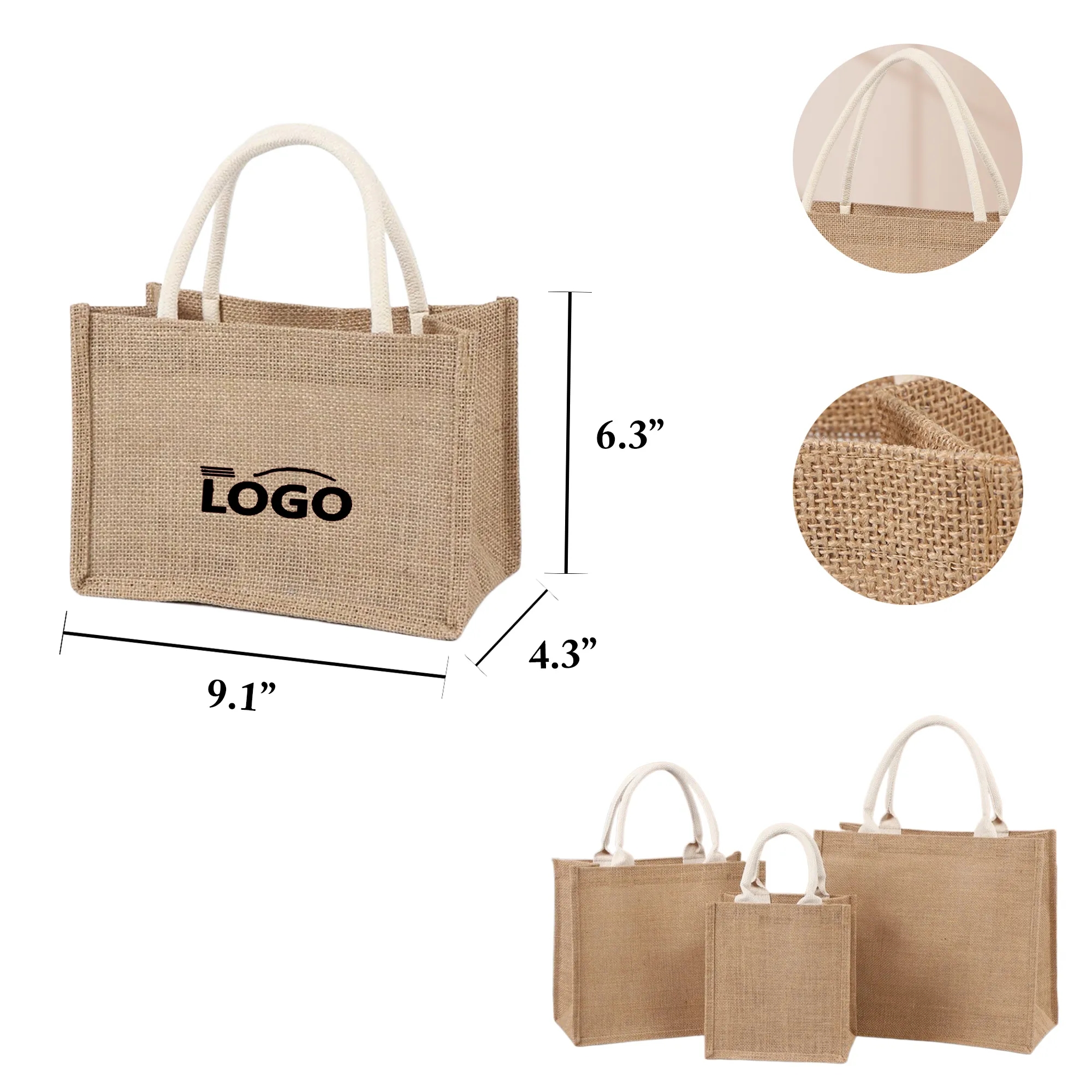 MOQ20 Jute Handbag Shopping Bag, custom tote bag with logo imprint 2