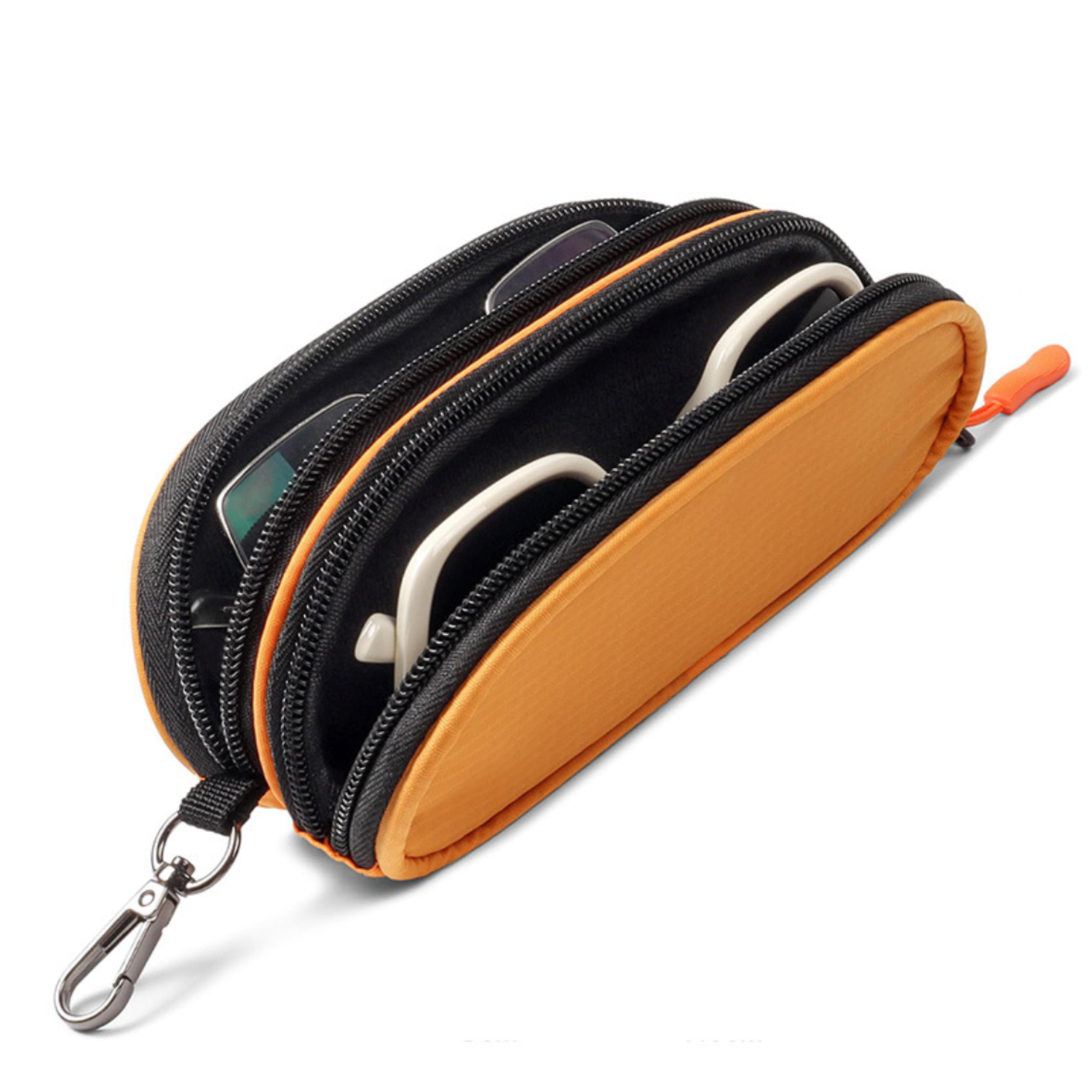 Nylon Double Layer Zipper Eyeglass Storage Bag w/ Carabiner 9
