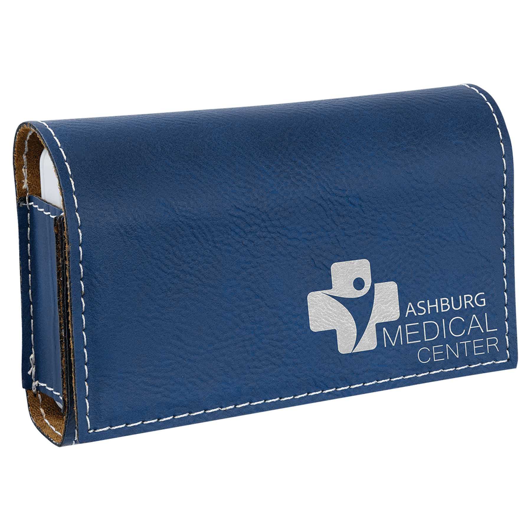 4 3/4" x 3 1/8" Blue/Silver Leatherette Pill Box 1