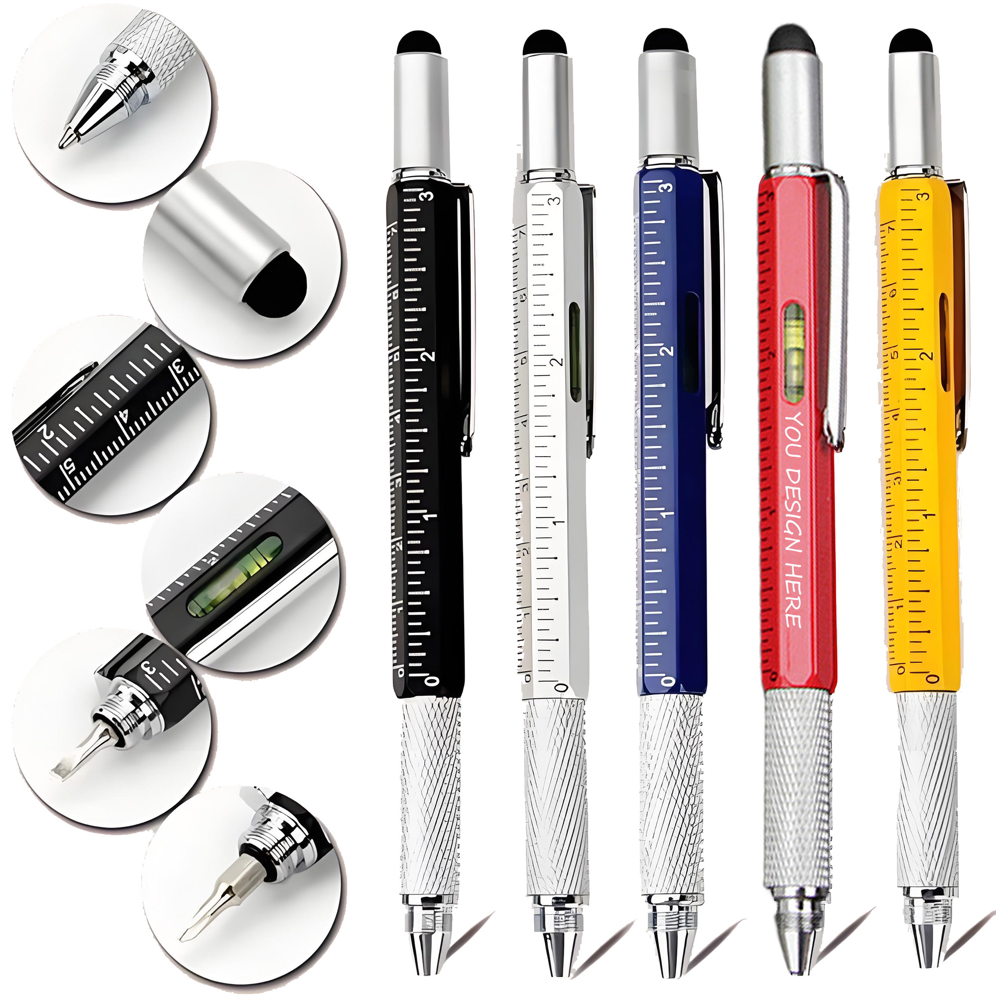 6 in 1 Multifunctional Metal Level Tool Touch Screen Stylus Pen 3