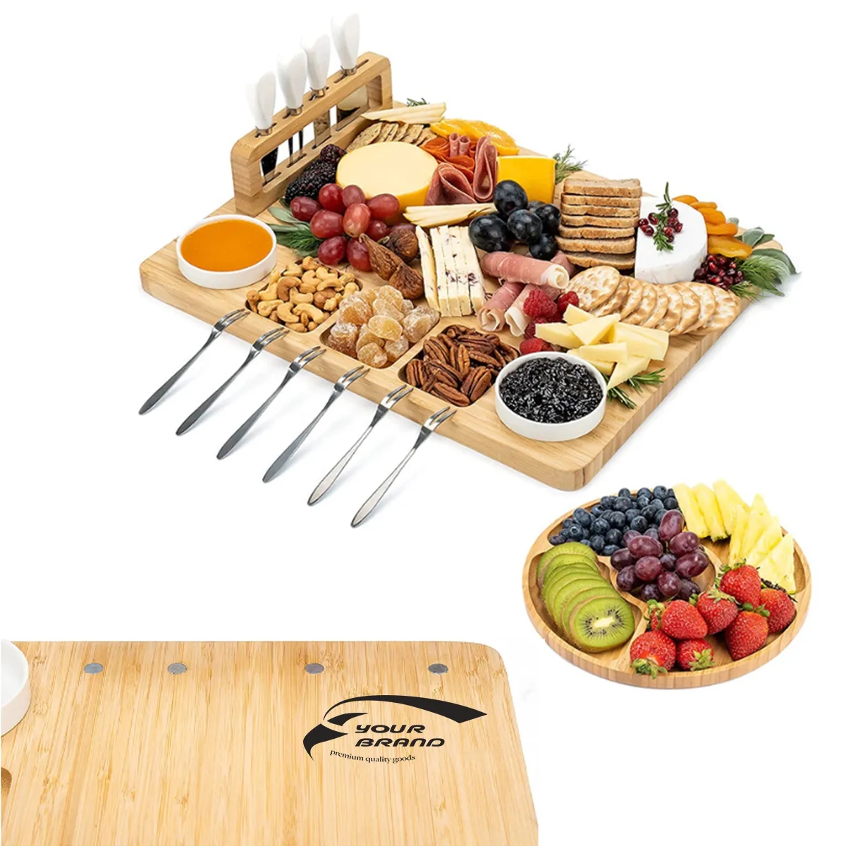 Large Charcuterie Bamboo Cheese Board Knife Set 2