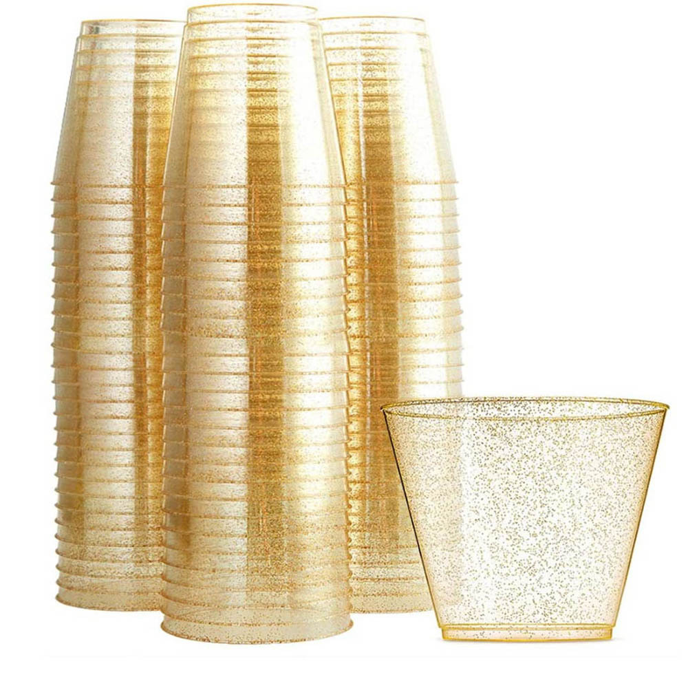 9OZ 25PCS PET Gold Dust Trian Wine Class Drink Cup 2