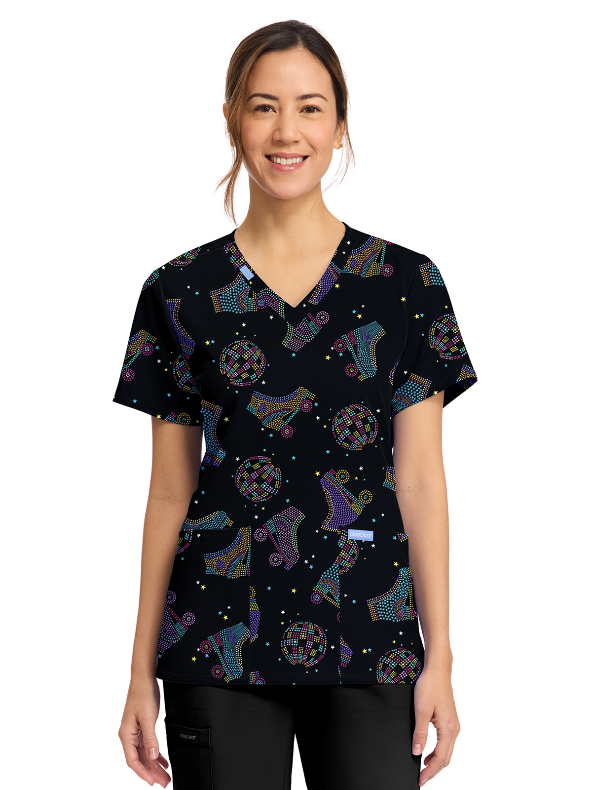 Cherokee - Genuine - Women's 2-Pocket Print V-Neck Scrub Top 7