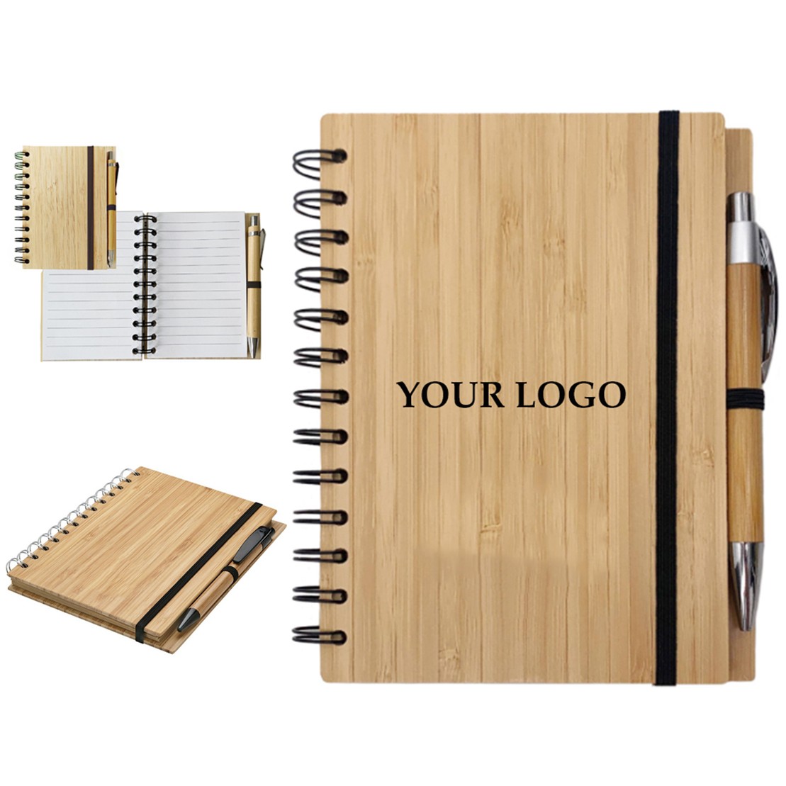 Spiral Notepad Wood Journal Bamboo Cover Notebook With Pen 2