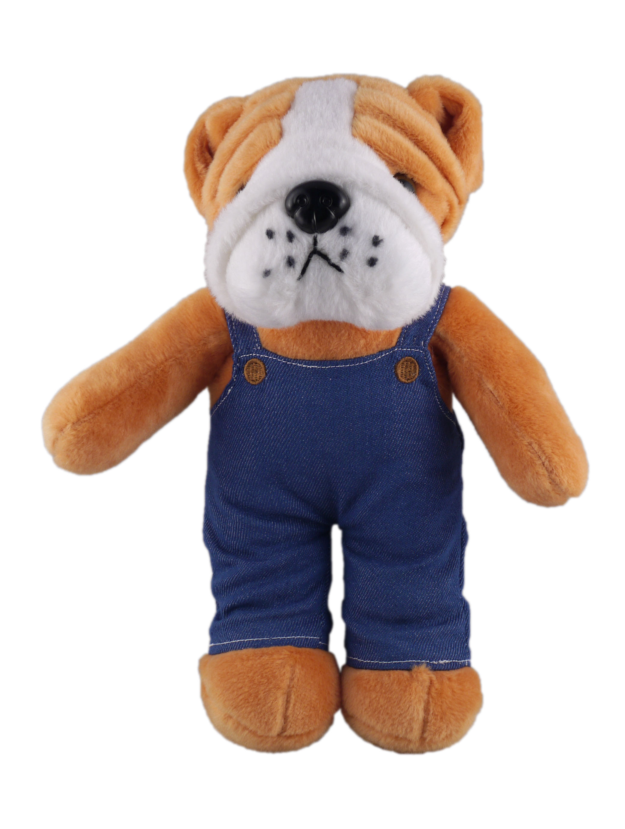 Soft Plush Stuffed Bulldog in denim overall.