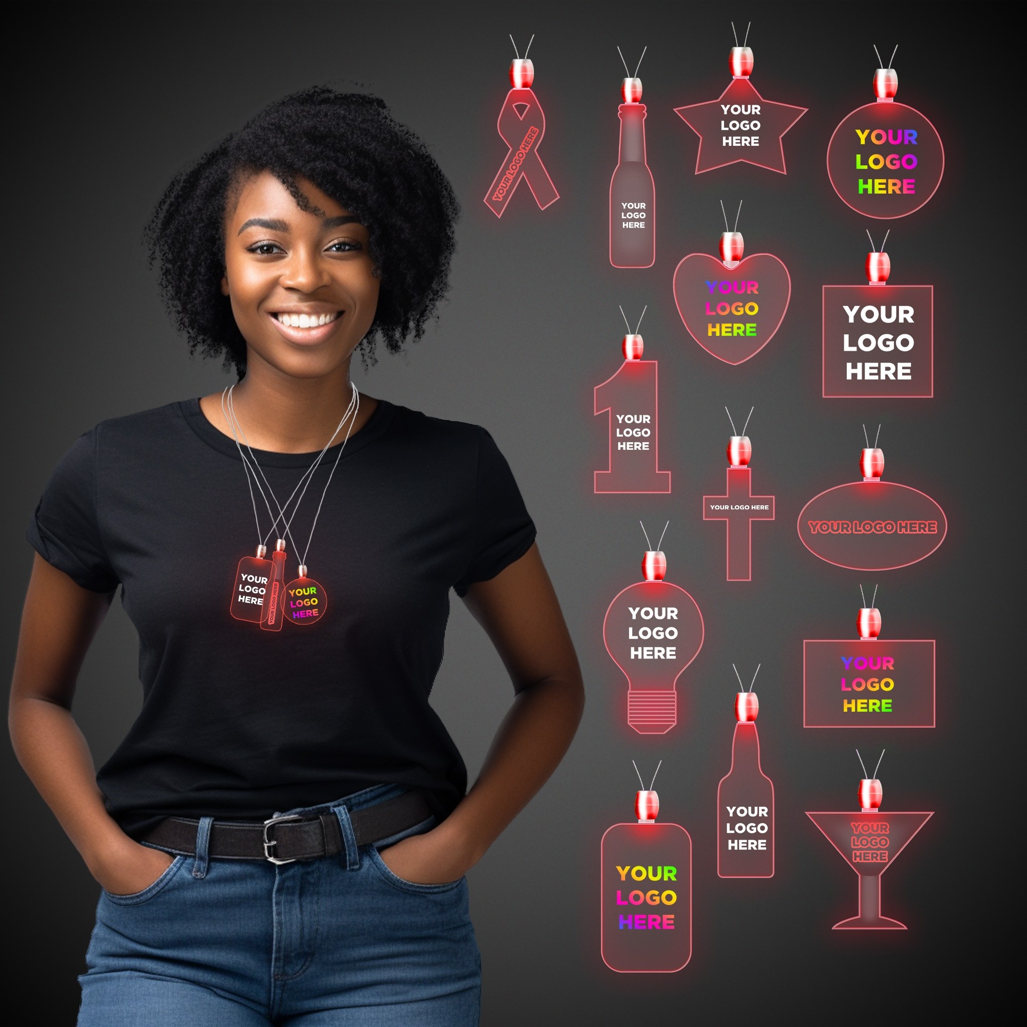 Red Light-Up LED Acrylic Pendant Necklace