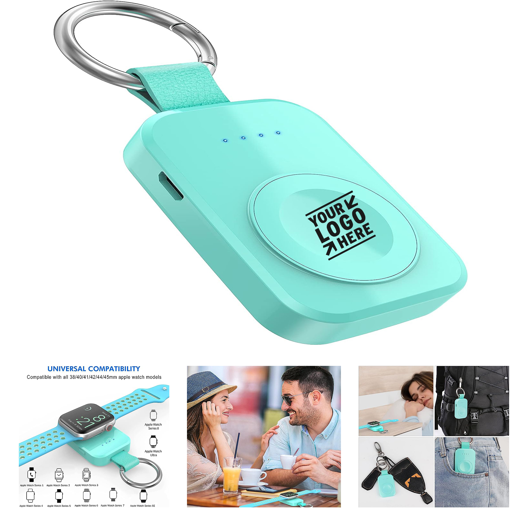 Compact Magnetic iWatch 1000mAh Portable Wireless Charger Power Bank with Keychain 