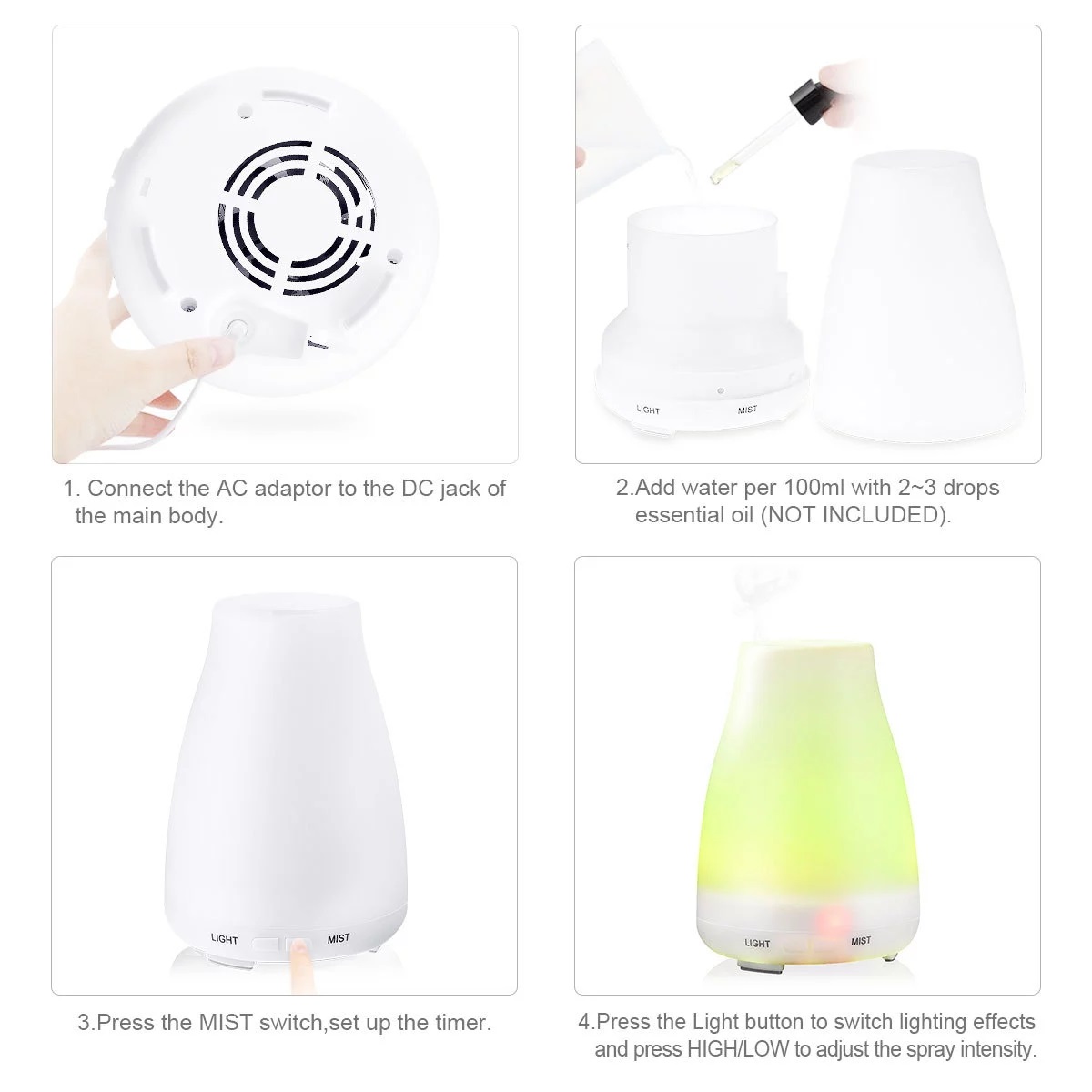 100ml Humidifier with LED Aroma Essential Oil Diffuser 3
