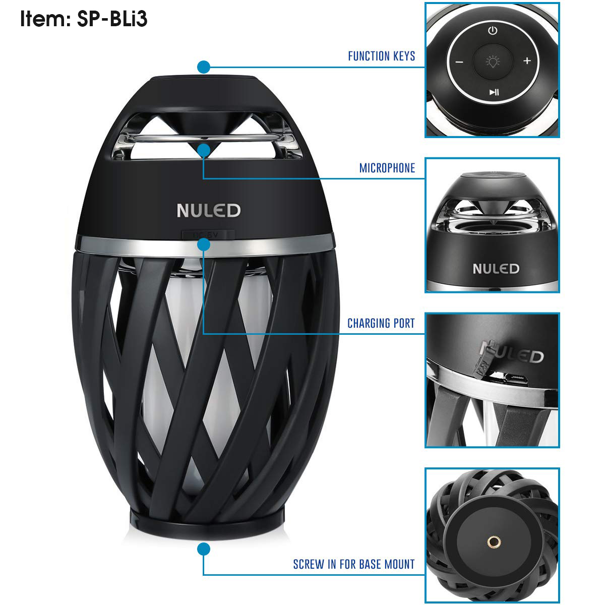 SonicWave LED Flame Torch Bluetooth Speaker Outdoor Waterproof IP65 2