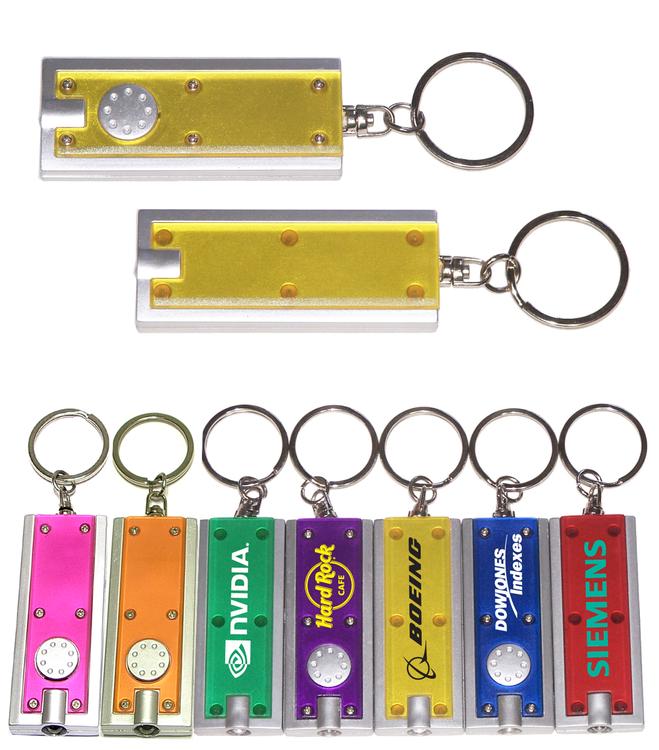Slim rectangular flash light with swivel key chain, yellow