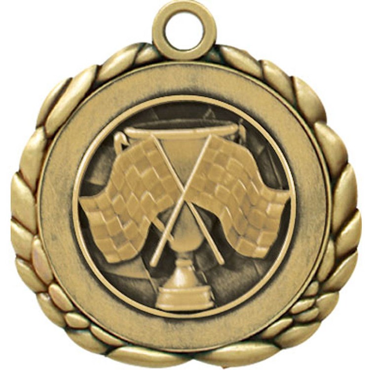 Cross Flags Antique Gold QCM Medallion (2-1/2")