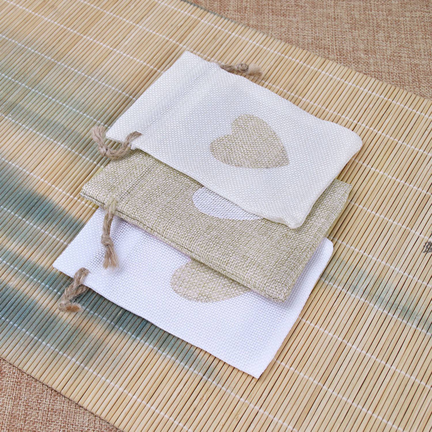 Small Linen Burlap Heart Drawstring Pouch Candy Gift Bag 4