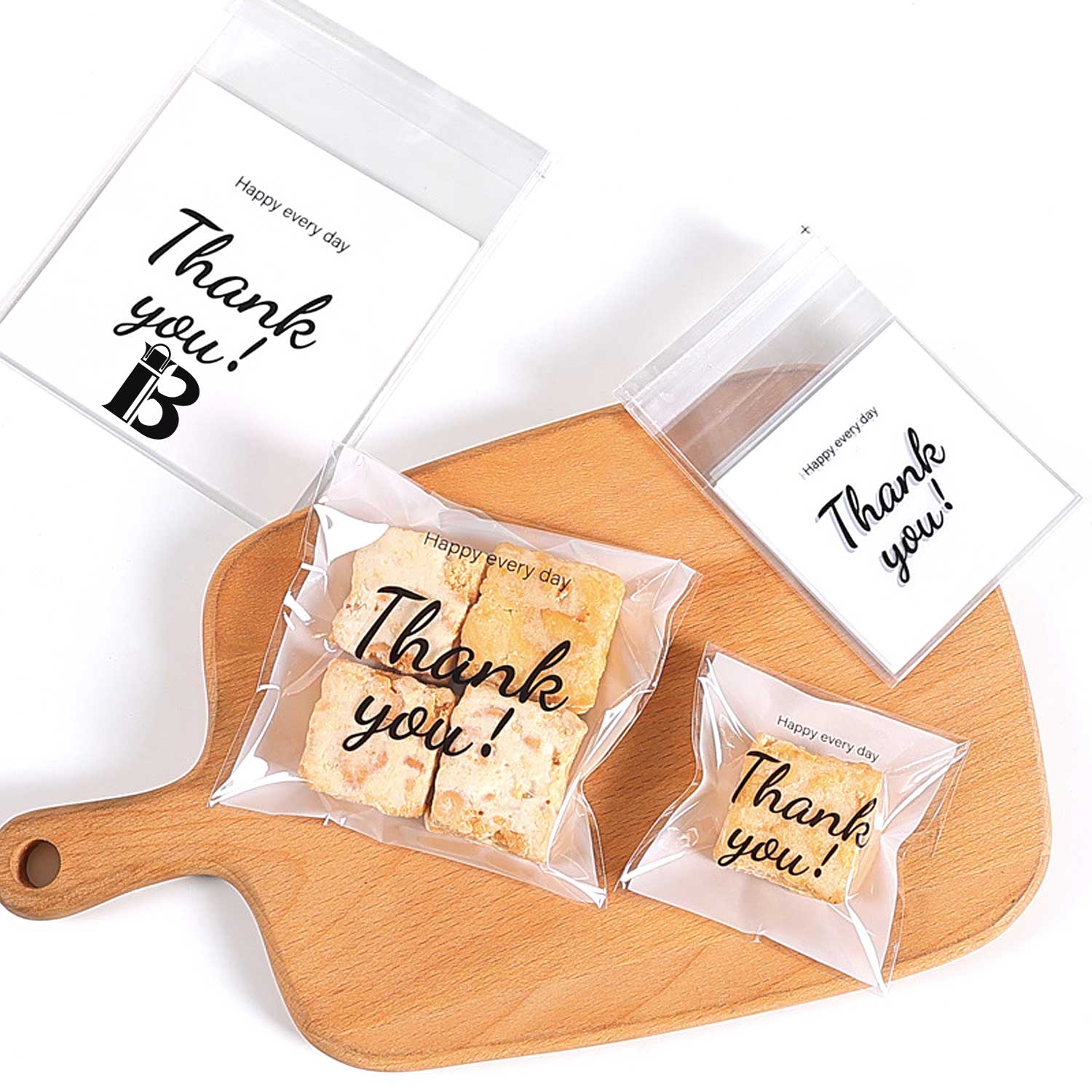 2.75x2.75", 4x4", 5x5" Self-Sealing 'Thank you' Bags