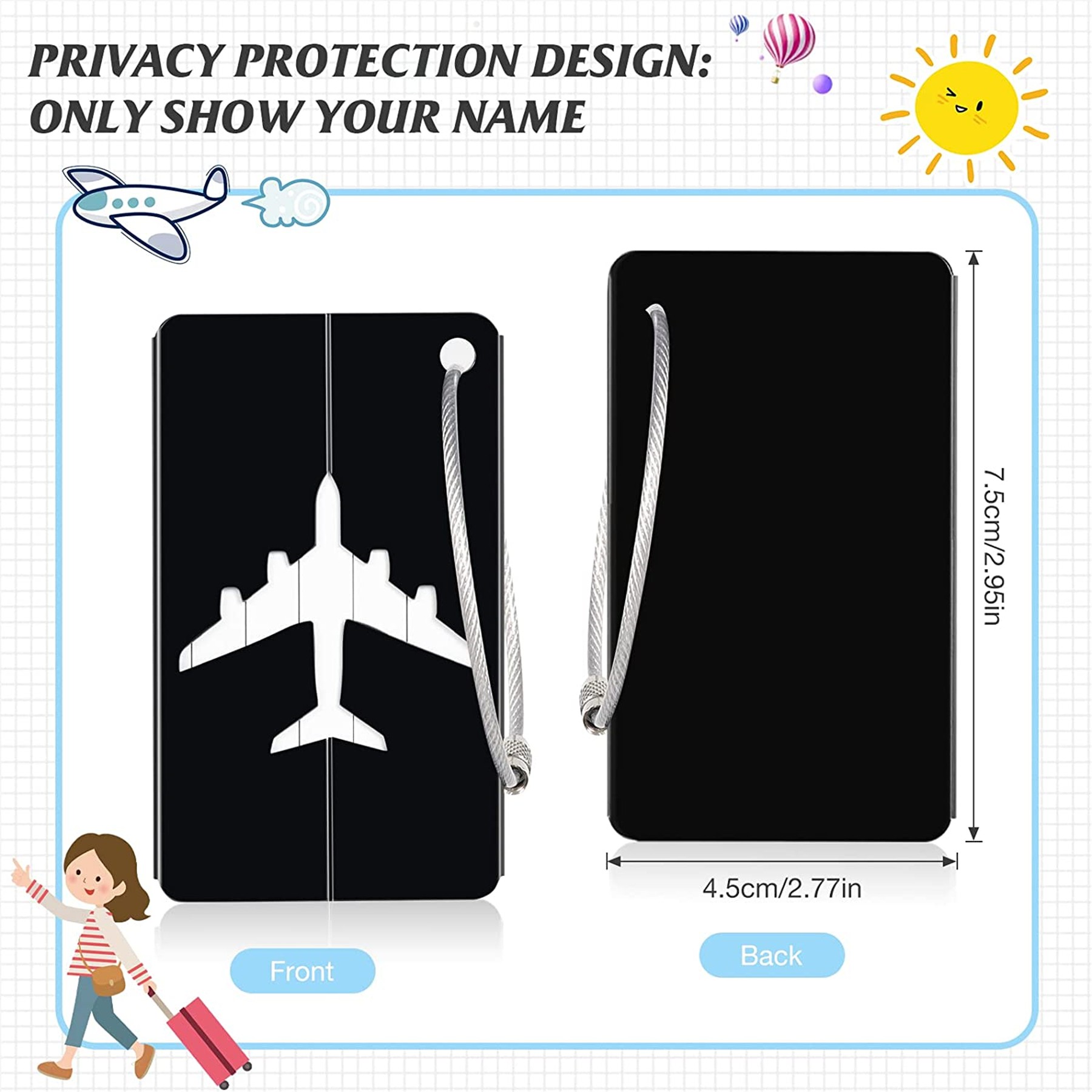 Aluminum Luggage Tag With Stainless Steel Loop 2