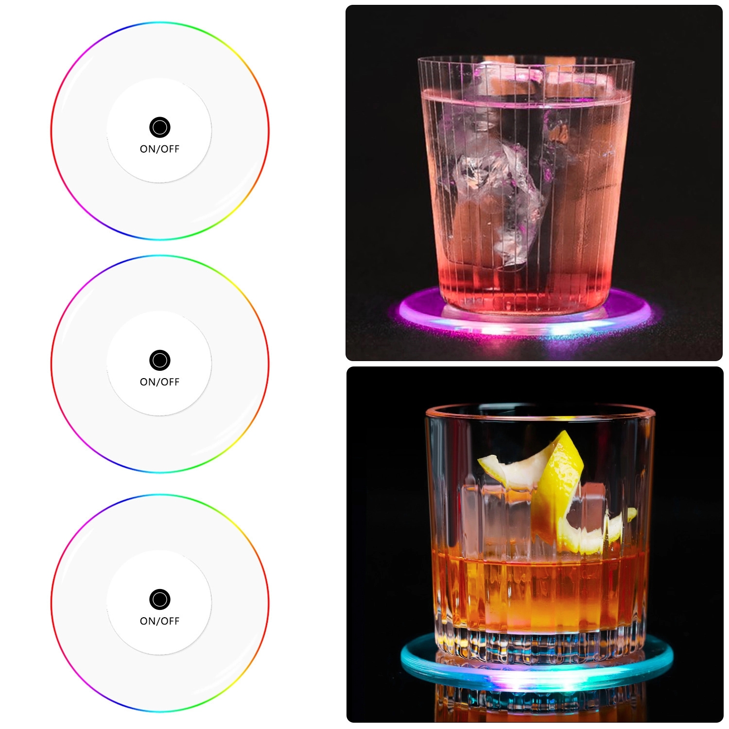 LED Luminous Cup Mat Coaster Acrylic Light Pack of 2pcs 2