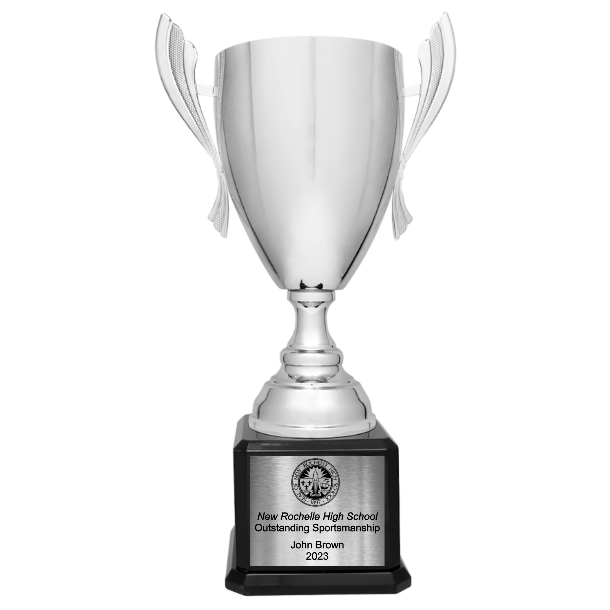 22" Silver Completed Metal Cup Trophy on Black Royal Piano Finish Base 2