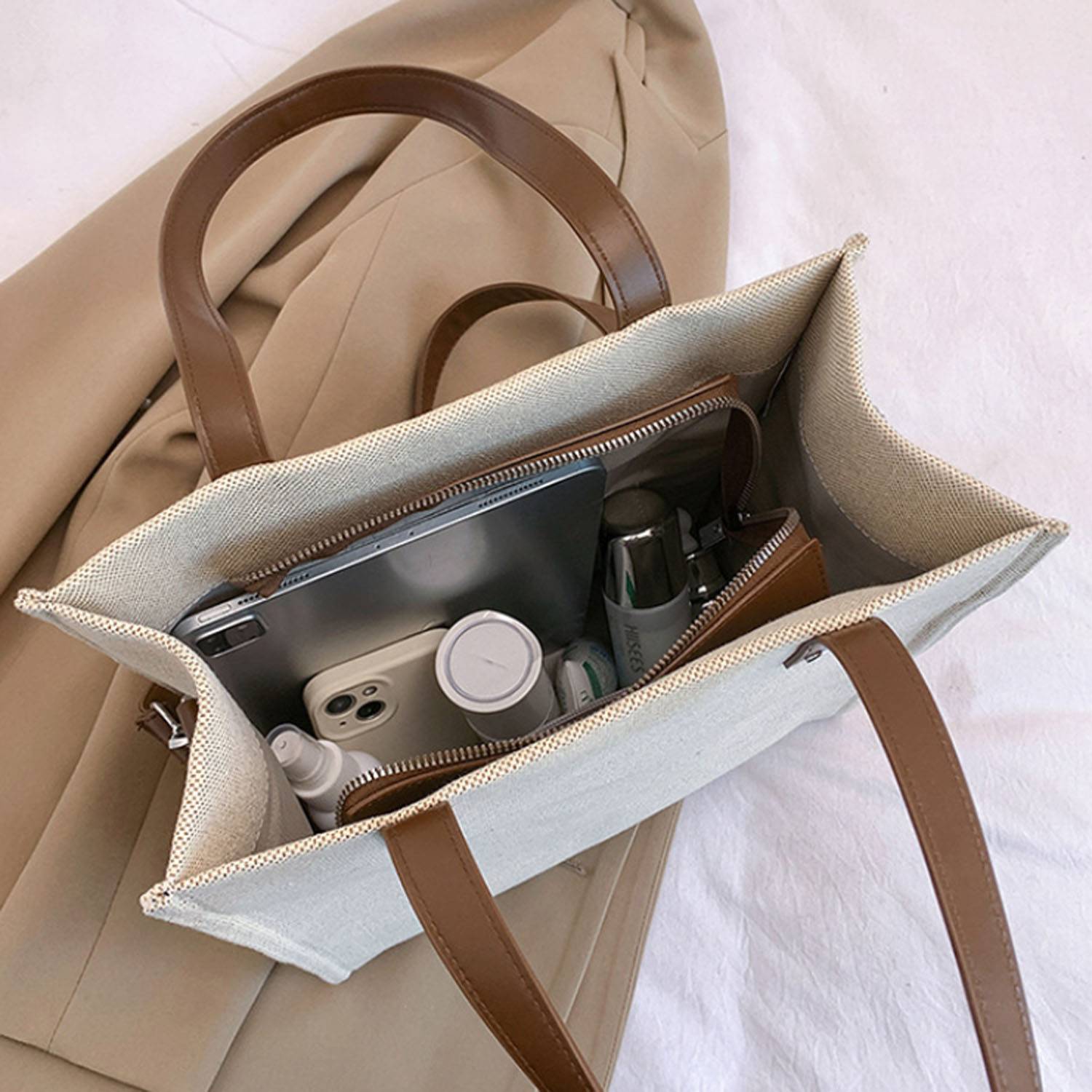 Canvas Tote Bag PU Leather Handles Adjustable strap, custom tote bag with logo imprint 5