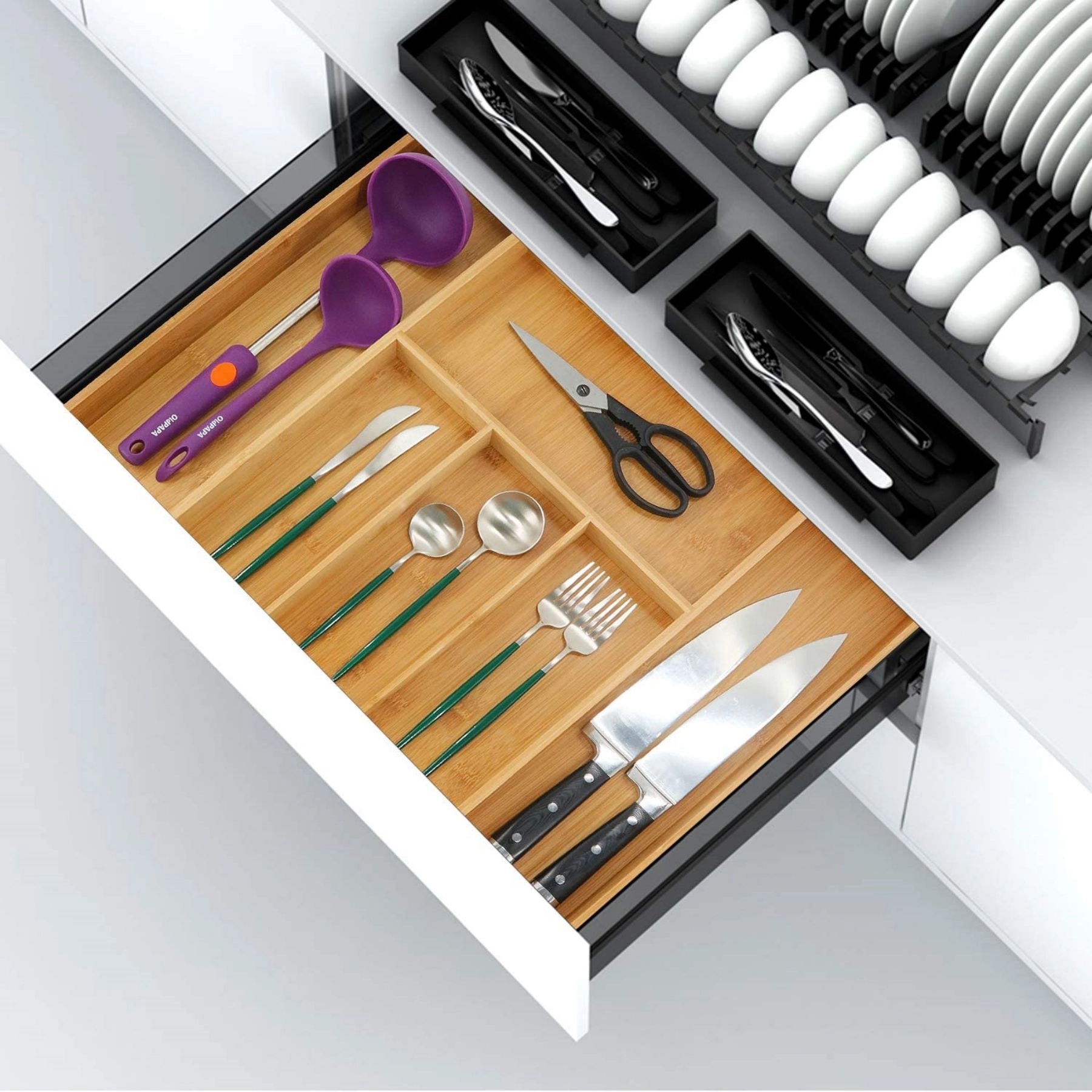 Bamboo Kitchen Silverware Adjustable Drawer Organizer 6Slot 4