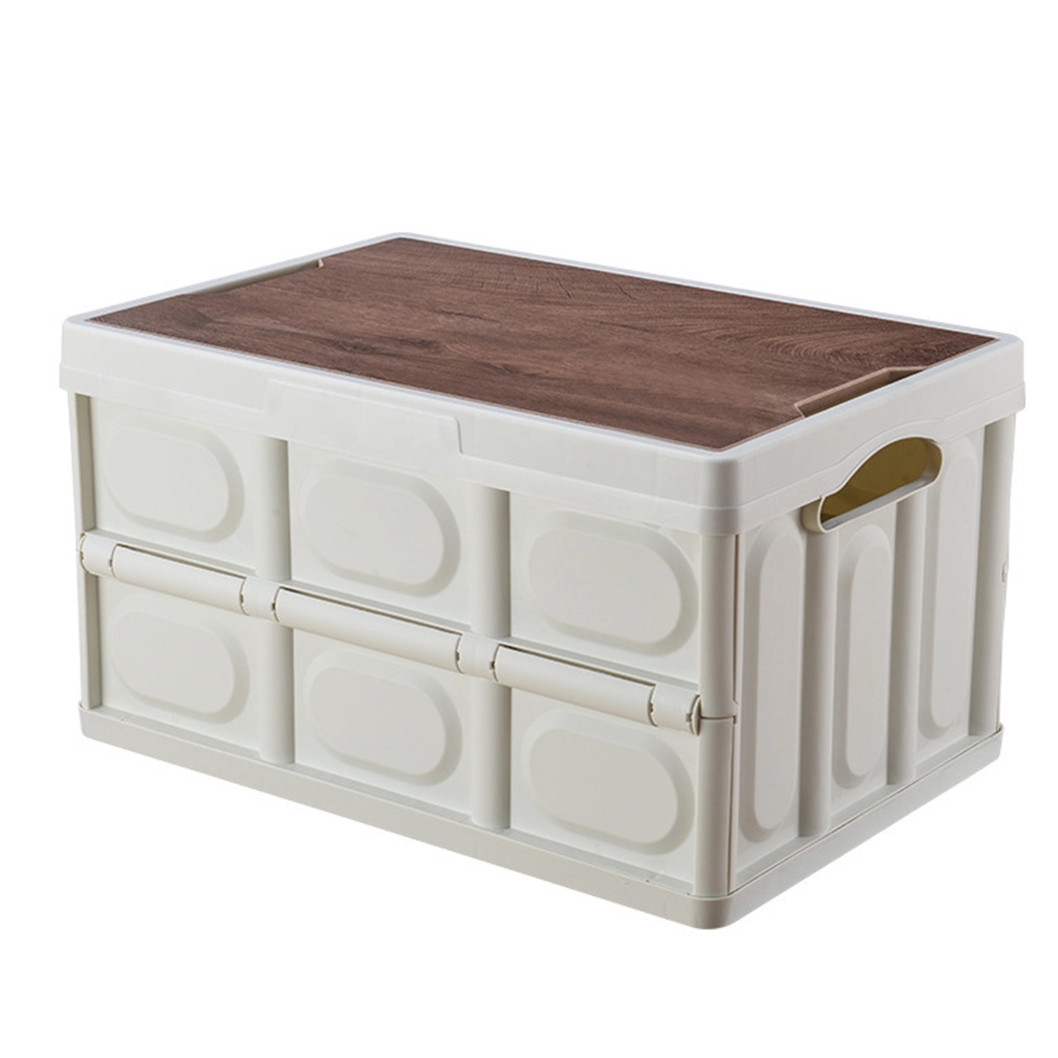 55L Collapsible Bin W/ Wooden Lids & Waterproof Liner Bag 2