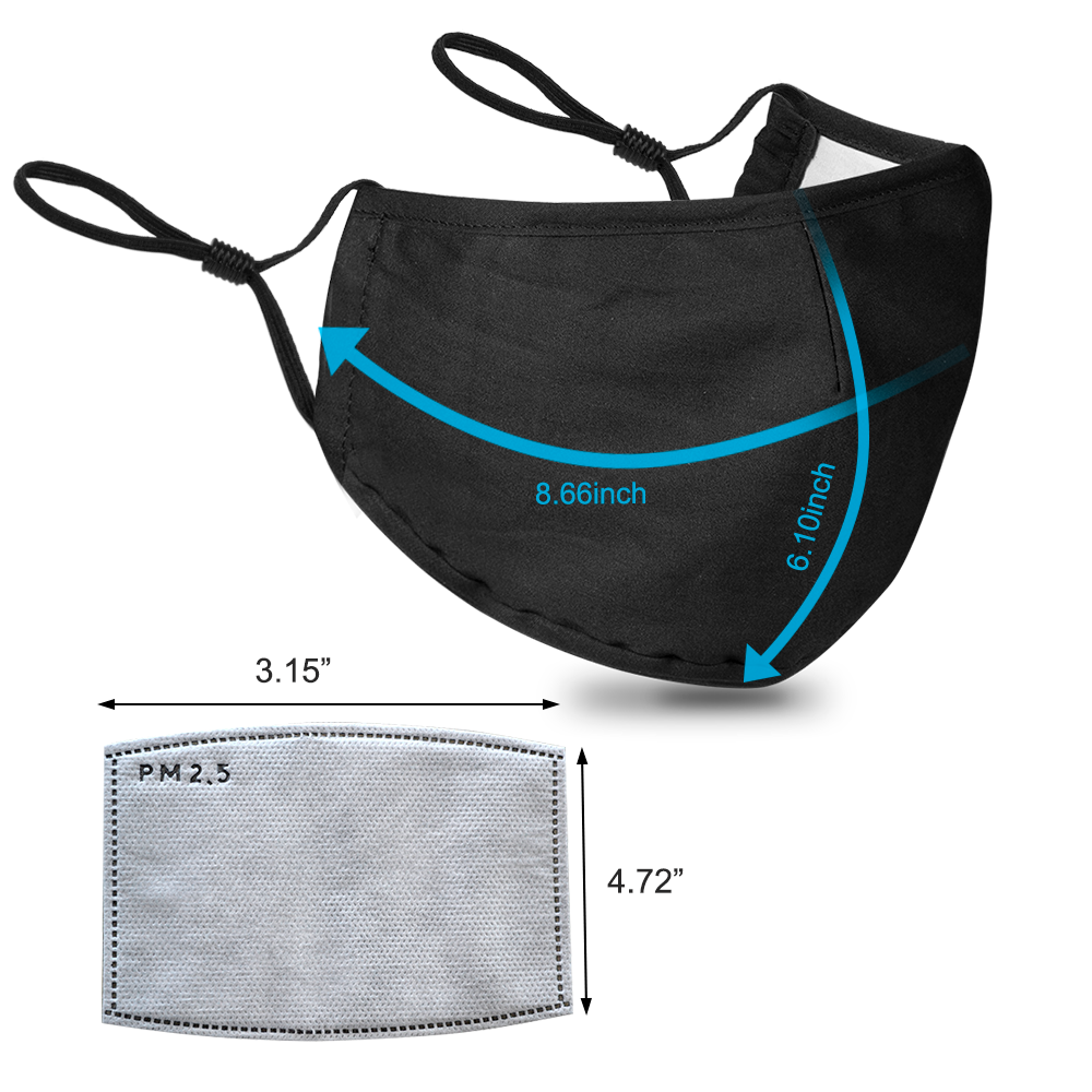 Reusable 2-layer Face Mask with adjustable elastic strap and filter slots