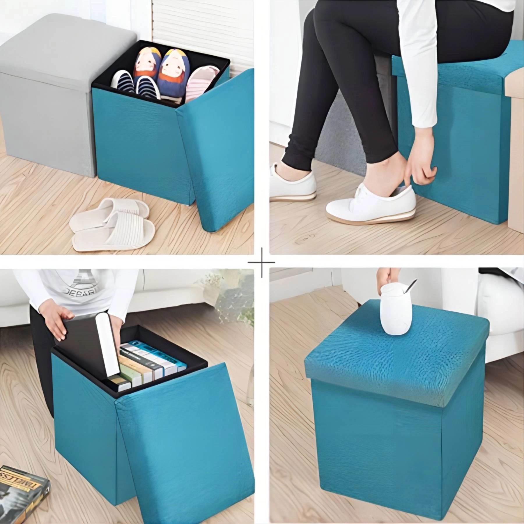 Folding Storage Ottoman Cube Footrest Seat 2