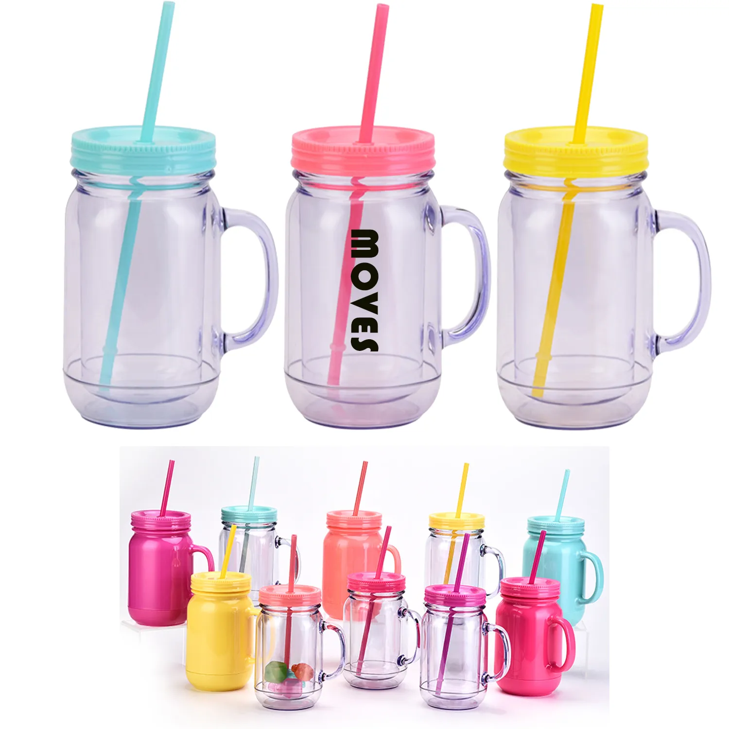 20OZ Double Plastic Mason Bottle With Straw 2