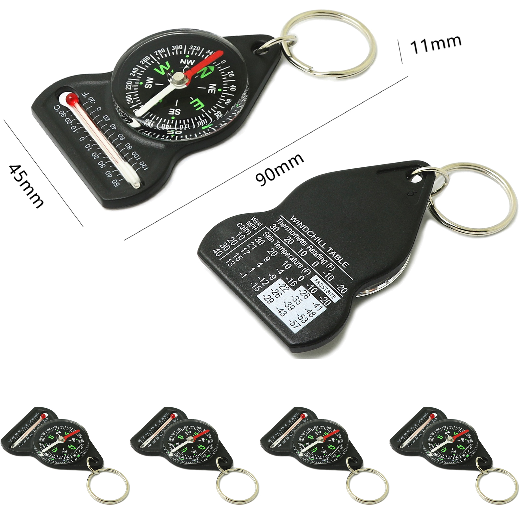 2 in 1 Portable Outdoor Camping Guide Mini Key Chain Compass with Thermometer 2