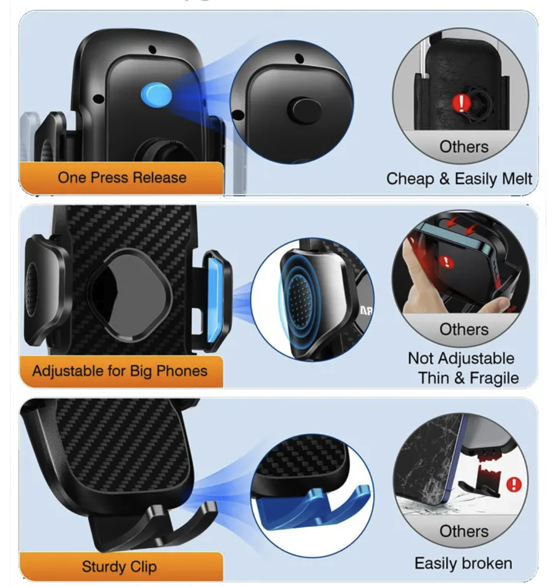 Handsfree Windshield Dash Strong Suction Cup Carbon Fiber Phone Holder Car Mount for Phone 3