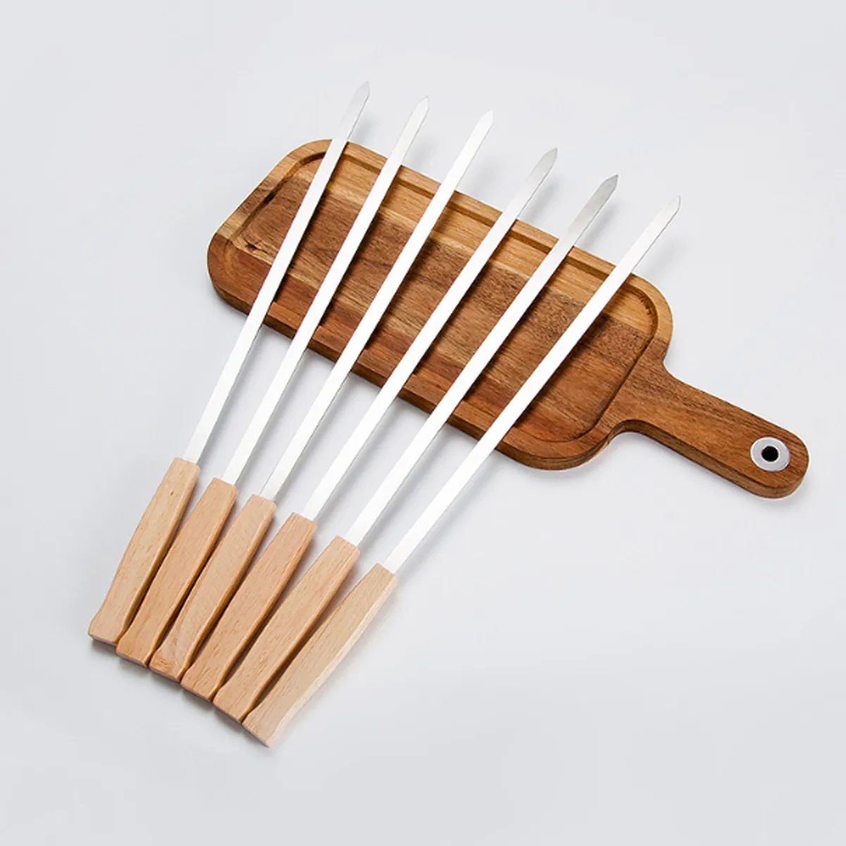 8-Piece Wooden Stainless Steel BBQ Forks Skewers Set w/ Bag 5