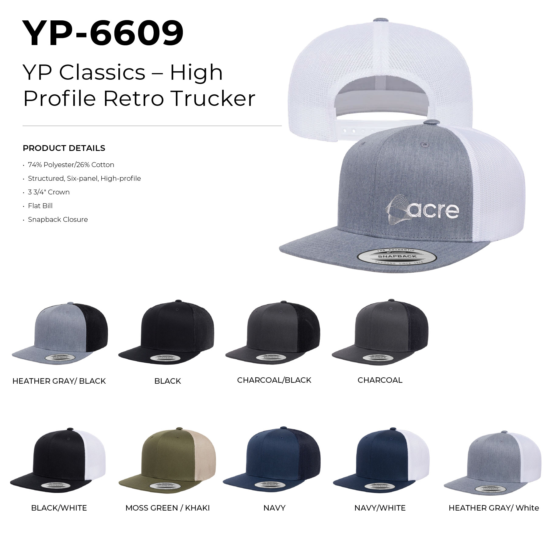 Yupoong 6009 YP Classics – High Profile Retro Trucker 10