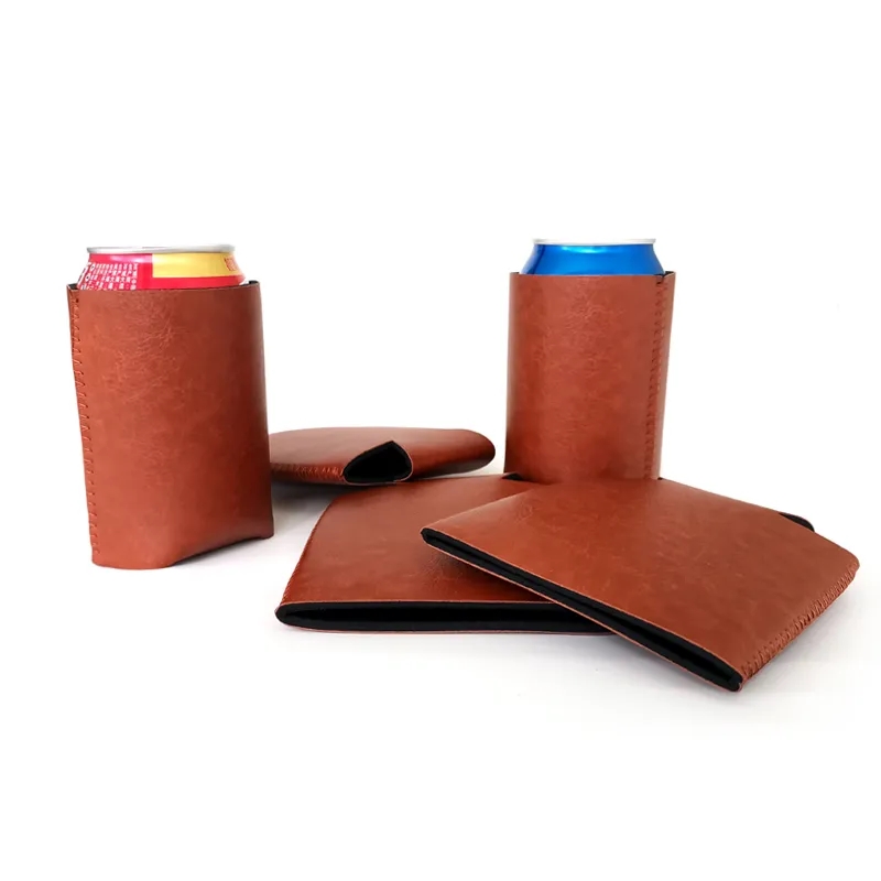 PU Leather Can Cooler Sleeve – Foldable Beverage Holder for Cans & Bottles, custom koozie with logo imprint 5