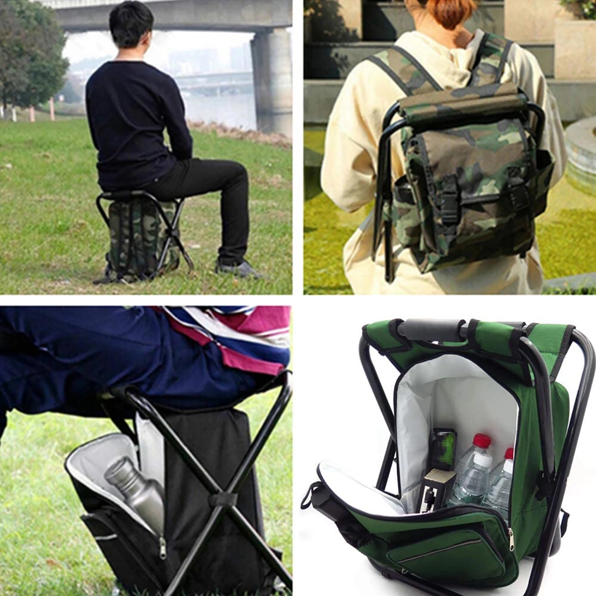 Folding Camping Chair Stool Backpack with Cooler 2