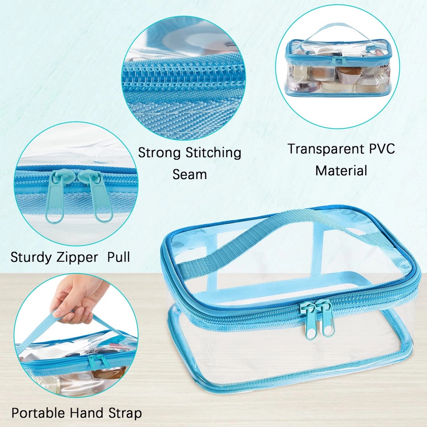 PVC Clear Makeup Bags with Zipper and Handle Waterproof 4