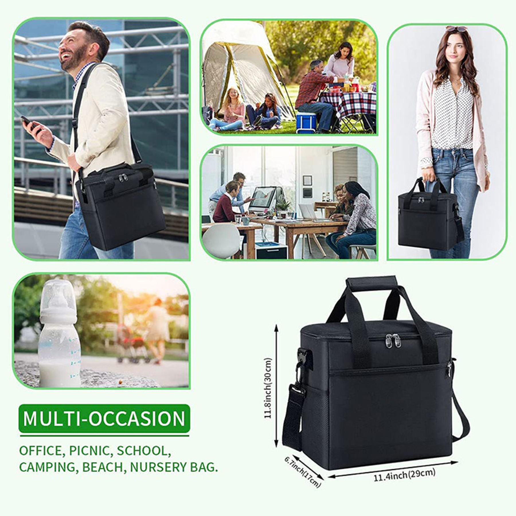 Black Insulated Lunch Bag Box Cooler Cooling Tote 2