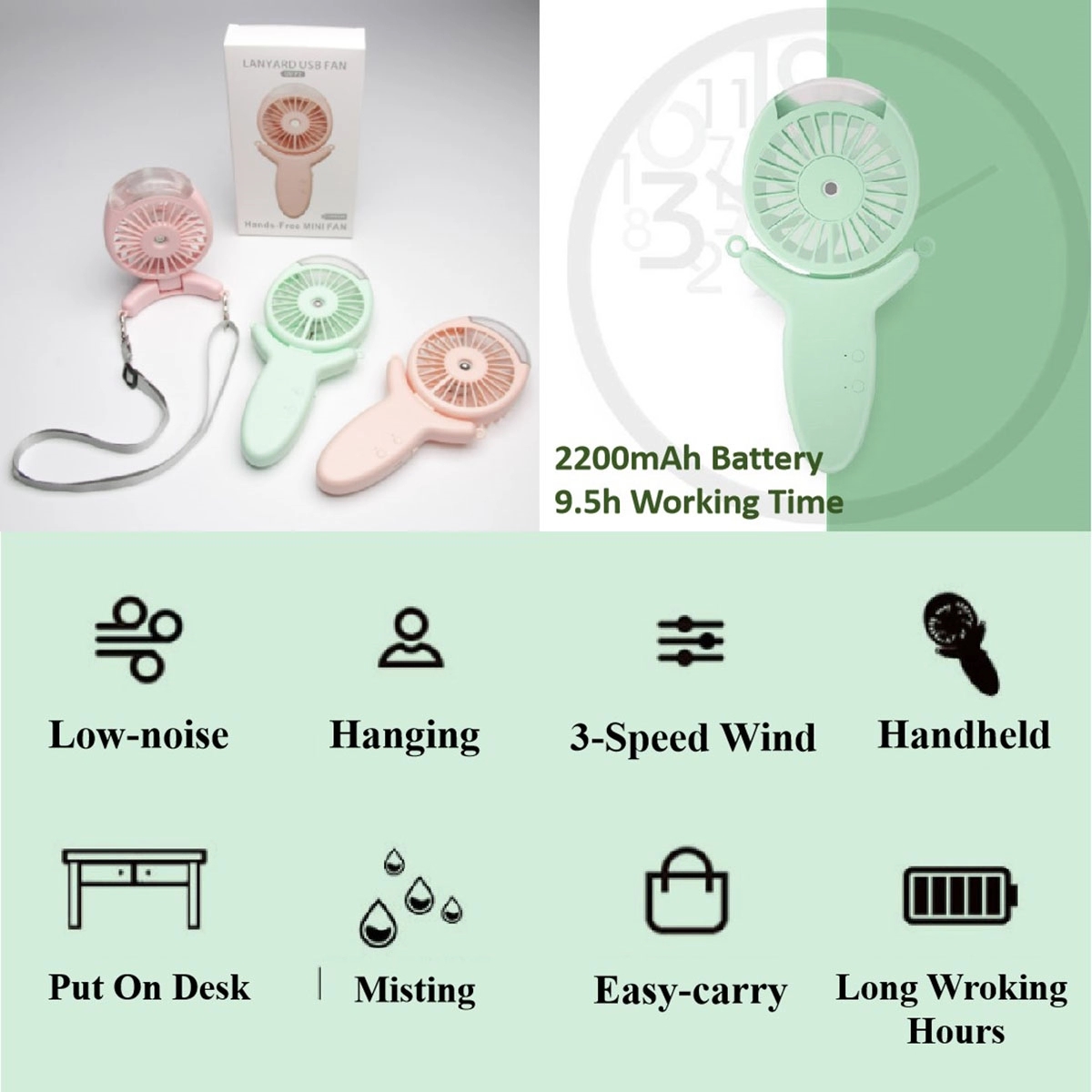 Handheld Misting Fan Rechargeable 4